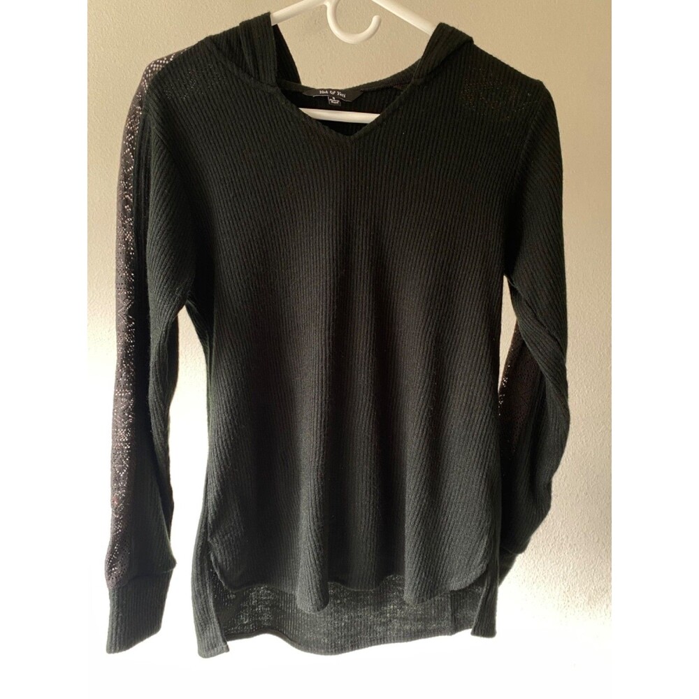 Yak and Yeti Black Hooded Sweater - Small - Lace Sleeve Boho Whimsigoth Top